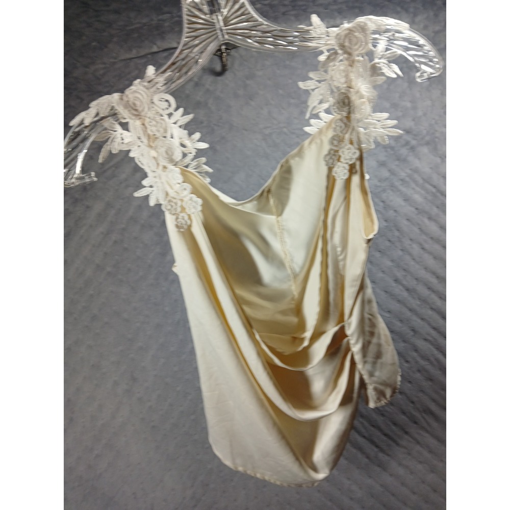 SHEIN Cream Satin Draped Bodysuit Floral Lace Shoulder Straps Small